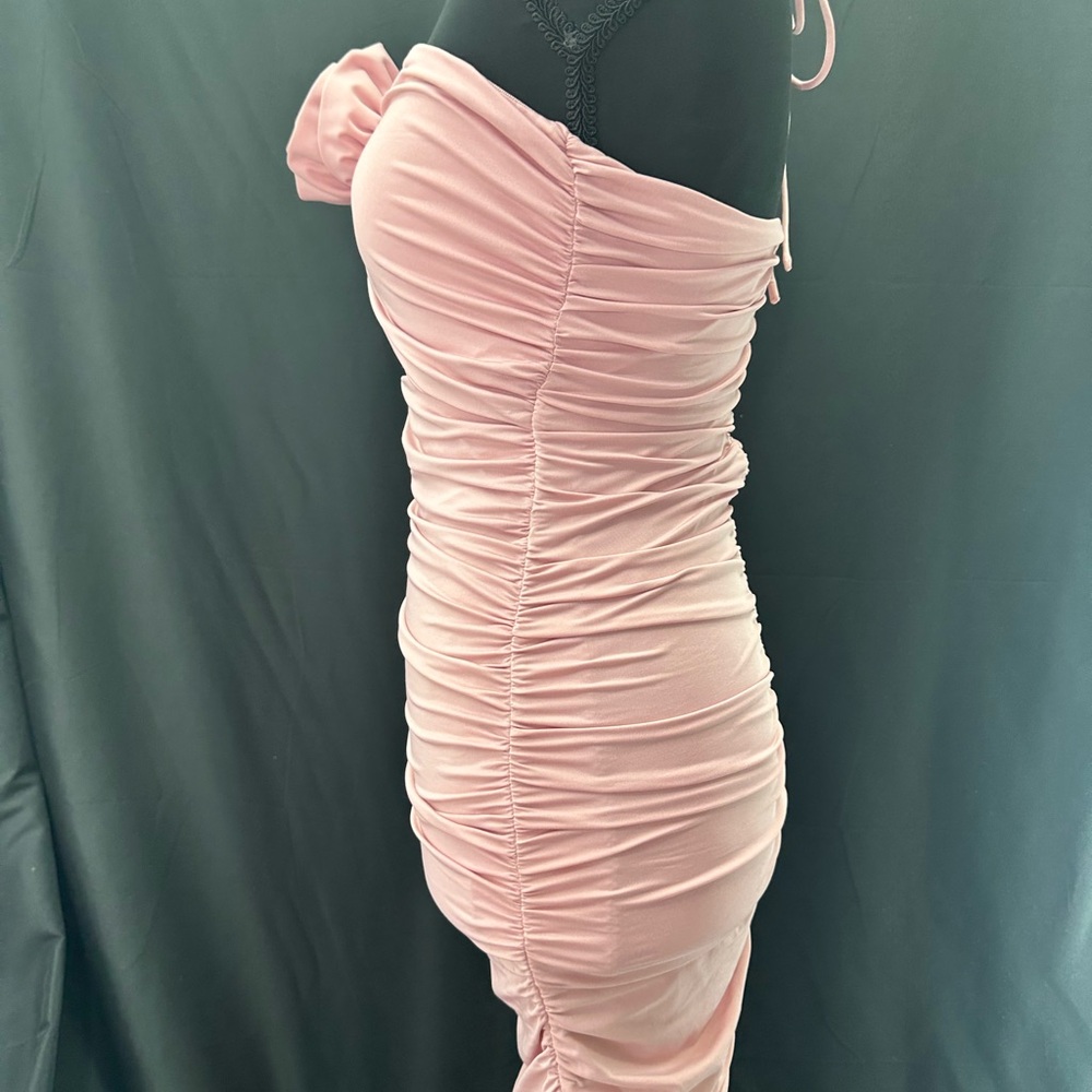 Cotton Candy Pink Ruched Halter Mini Dress S - Picture 3 of 5